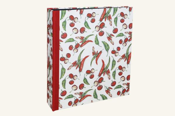 Folder with cover paper red peppers, red linen edges